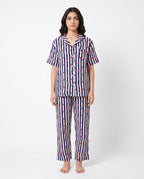 Sajiero Linen Pajama Suit Midnight Stripe