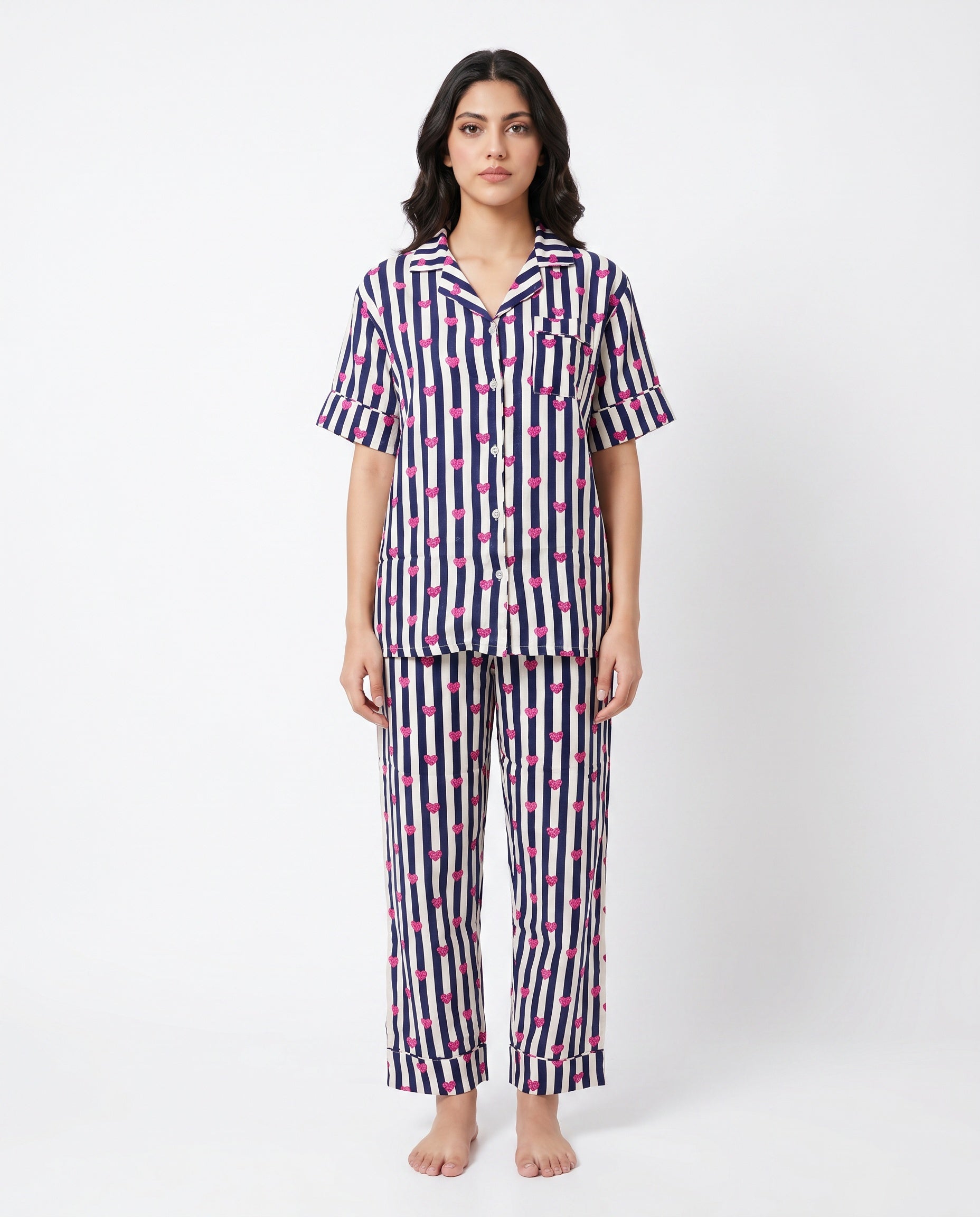 Sajiero Linen Pajama Suit Midnight Stripe