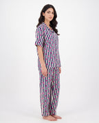 Sajiero Linen Pajama Suit Midnight Stripe