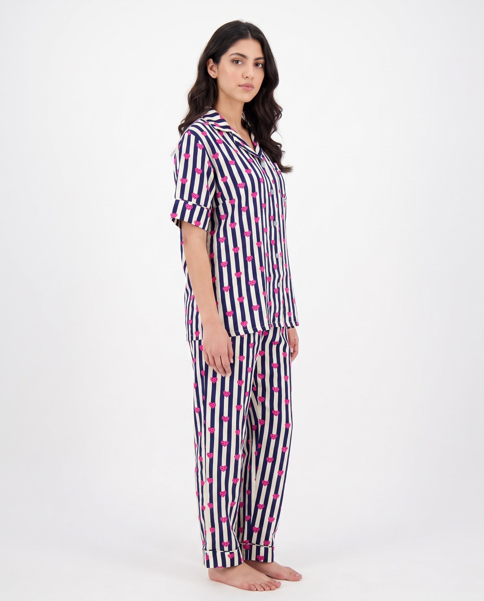 Sajiero Linen Pajama Suit Midnight Stripe