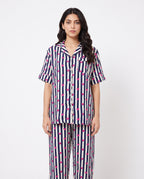 Sajiero Linen Pajama Suit Midnight Stripe