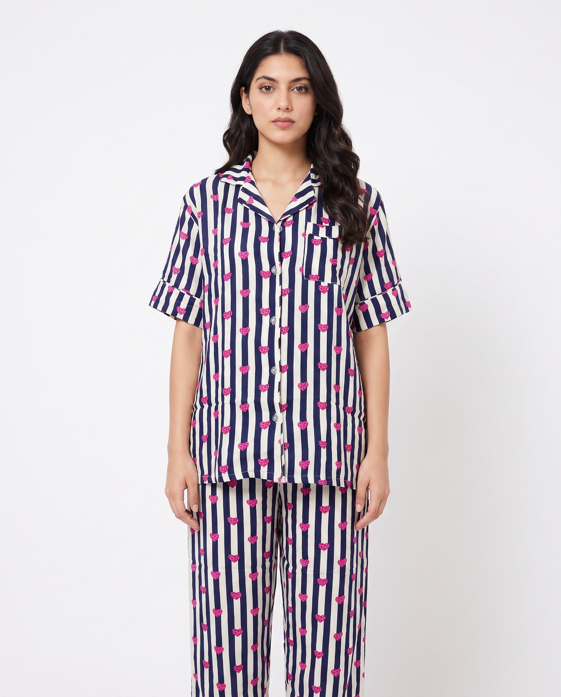 Sajiero Linen Pajama Suit Midnight Stripe