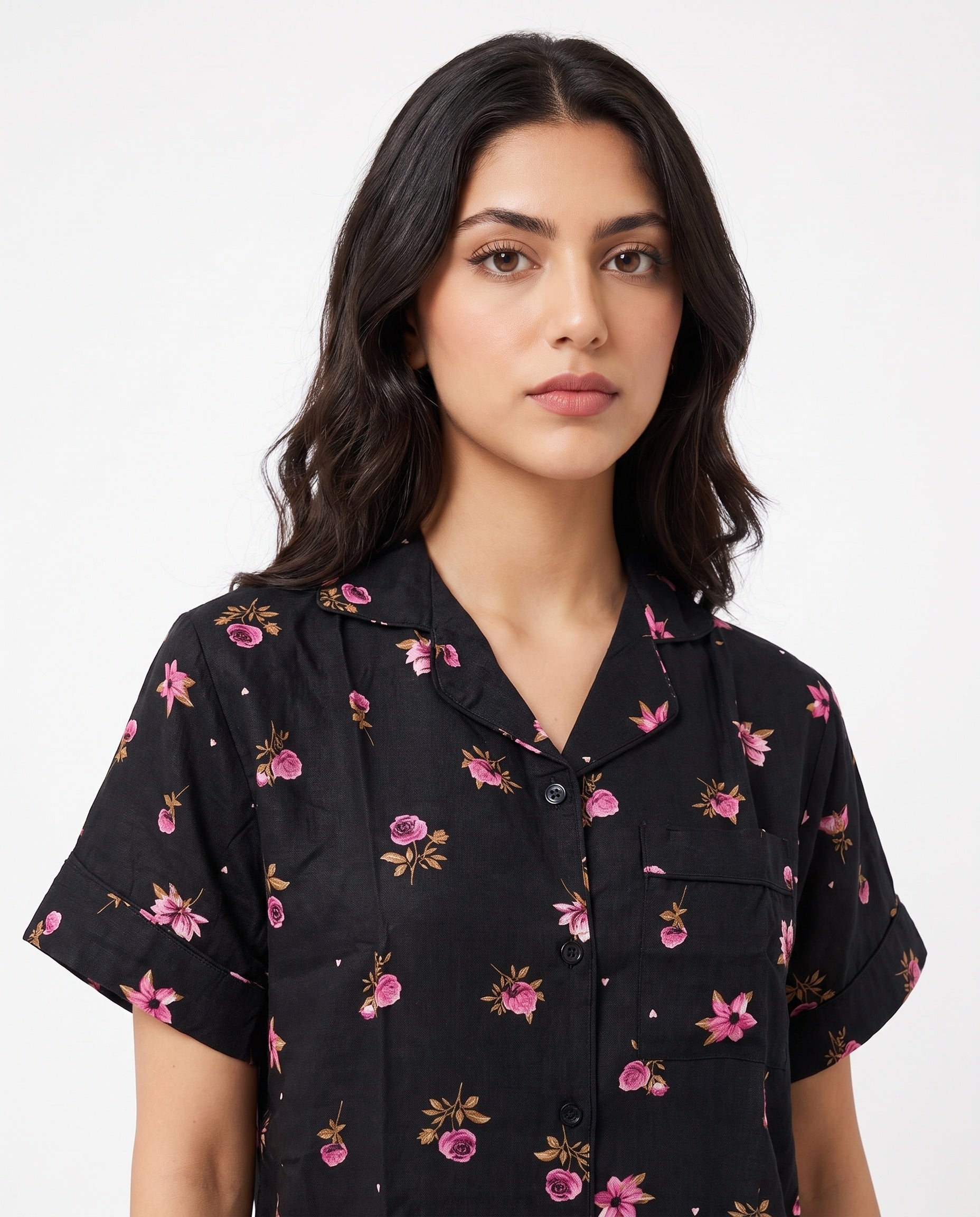 Sajiero Linen Pajama Suit Floral Dusk