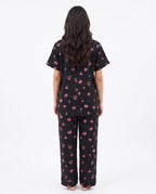 Sajiero Linen Pajama Suit Floral Dusk