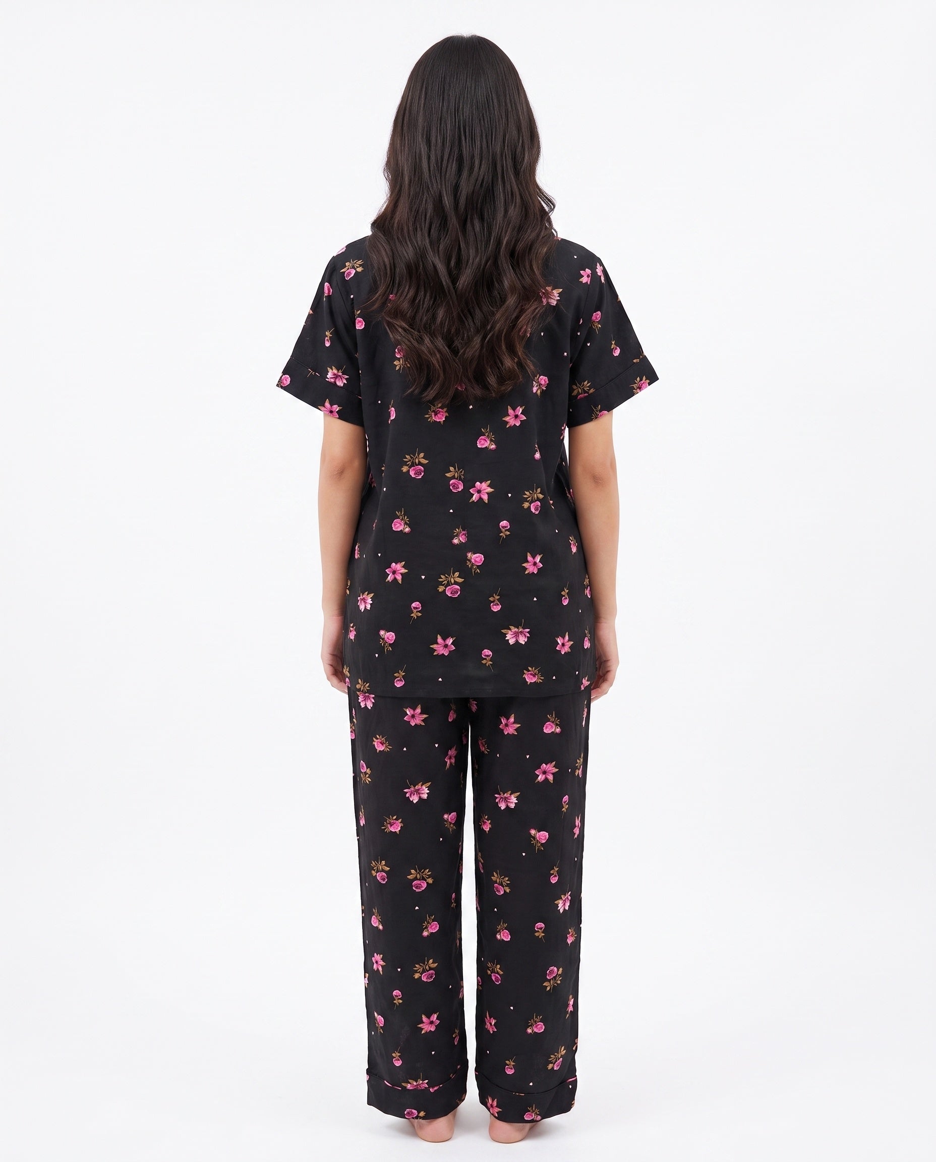 Sajiero Linen Pajama Suit Floral Dusk