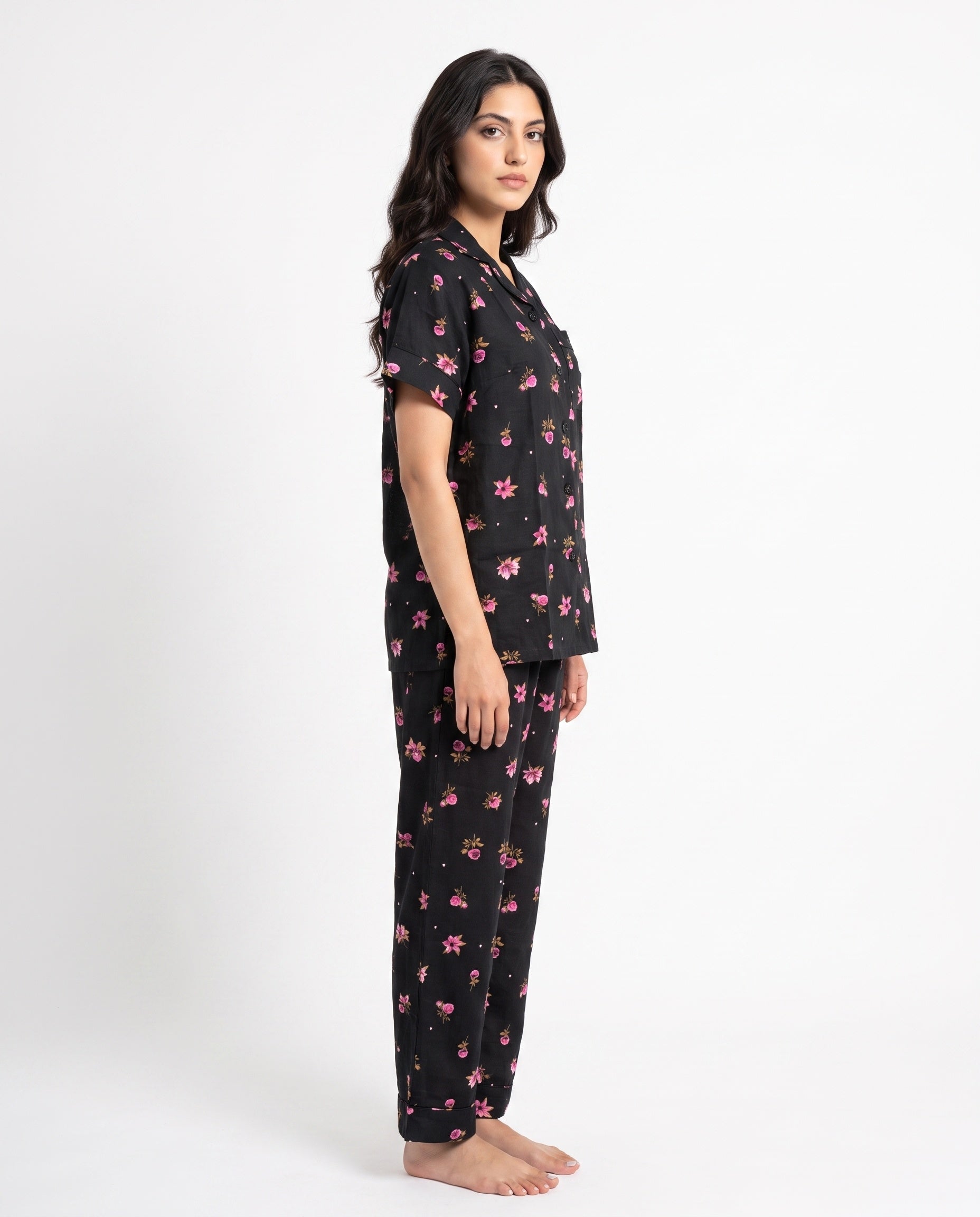 Sajiero Linen Pajama Suit Floral Dusk