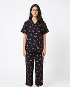 Sajiero Linen Pajama Suit Floral Dusk