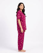 Sajiero Linen Pajama Suit Crimson Flora
