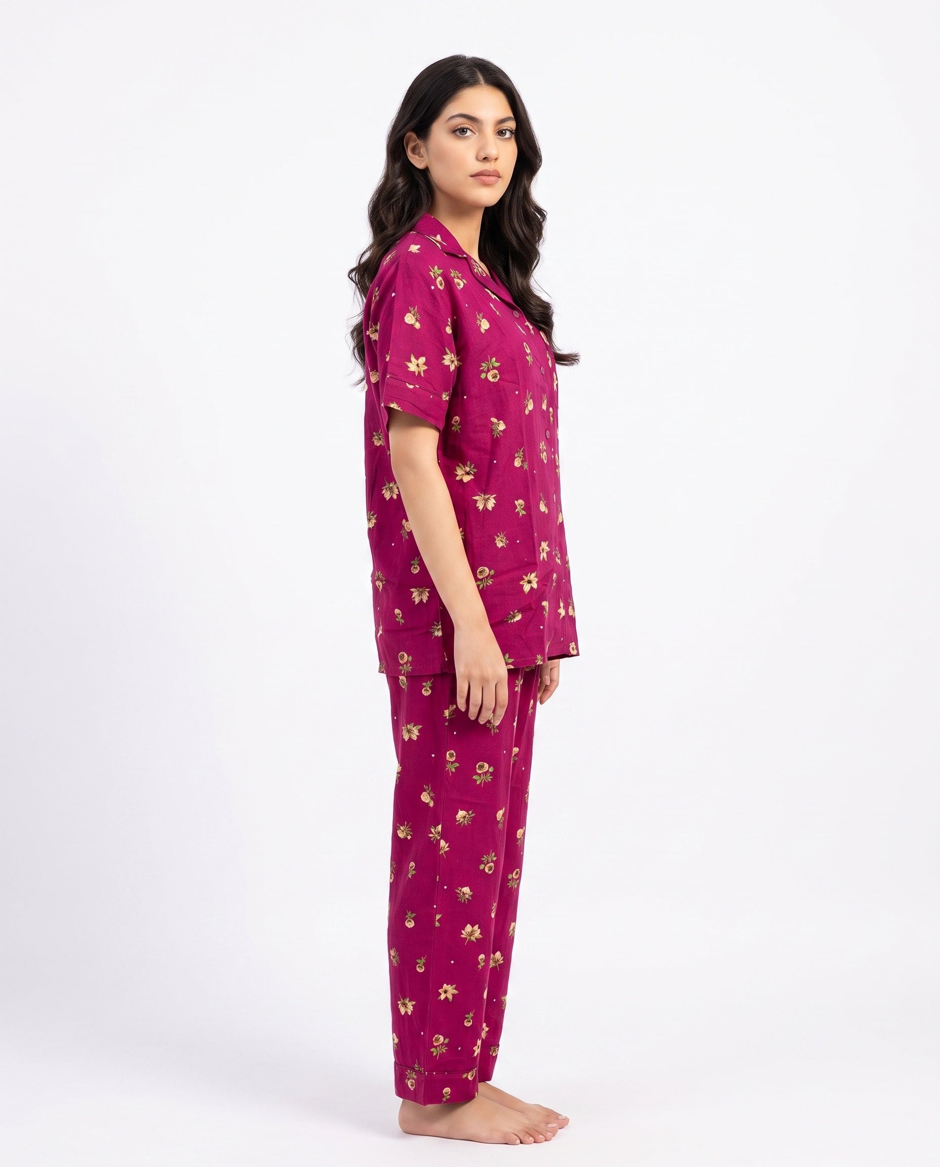 Sajiero Linen Pajama Suit Crimson Flora