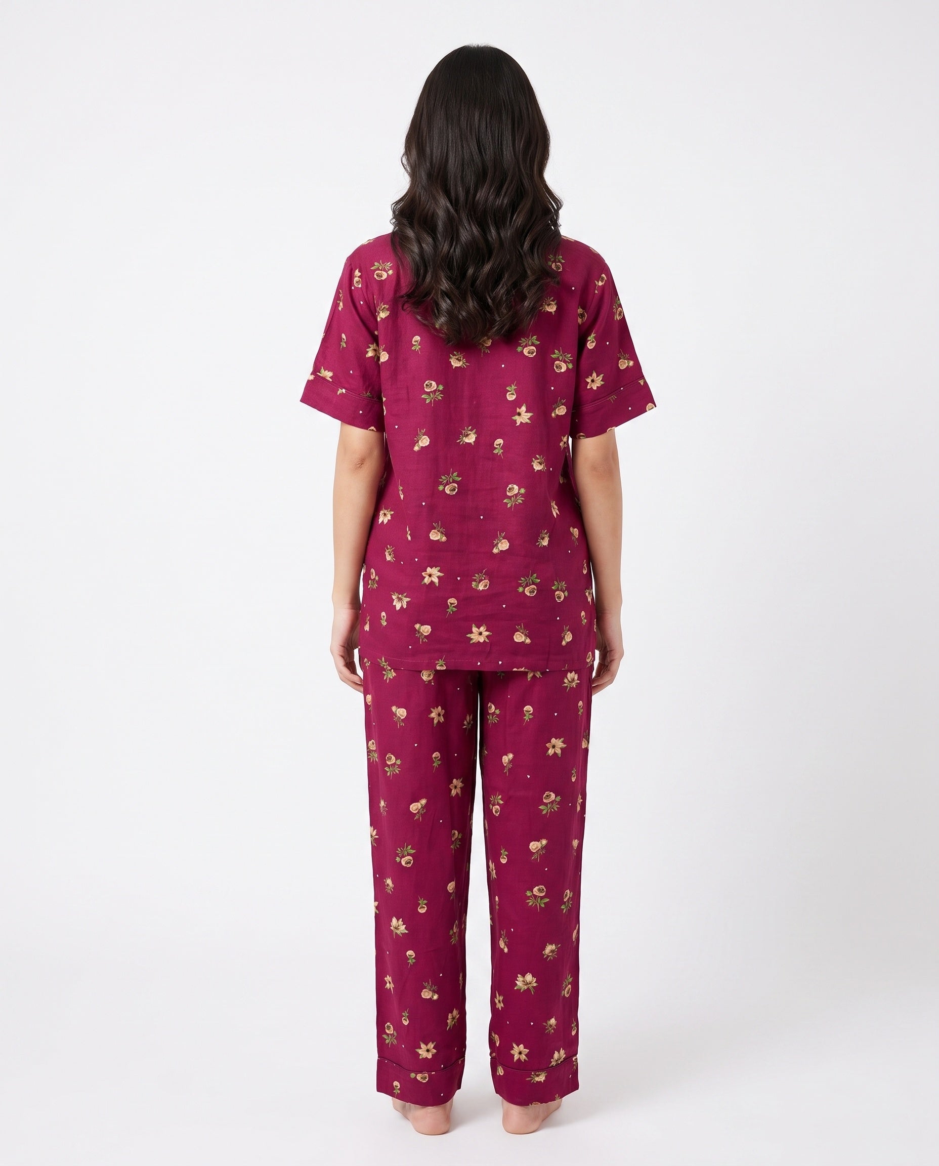 Sajiero Linen Pajama Suit Crimson Flora
