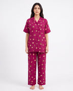 Sajiero Linen Pajama Suit Crimson Flora