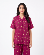 Sajiero Linen Pajama Suit Crimson Flora