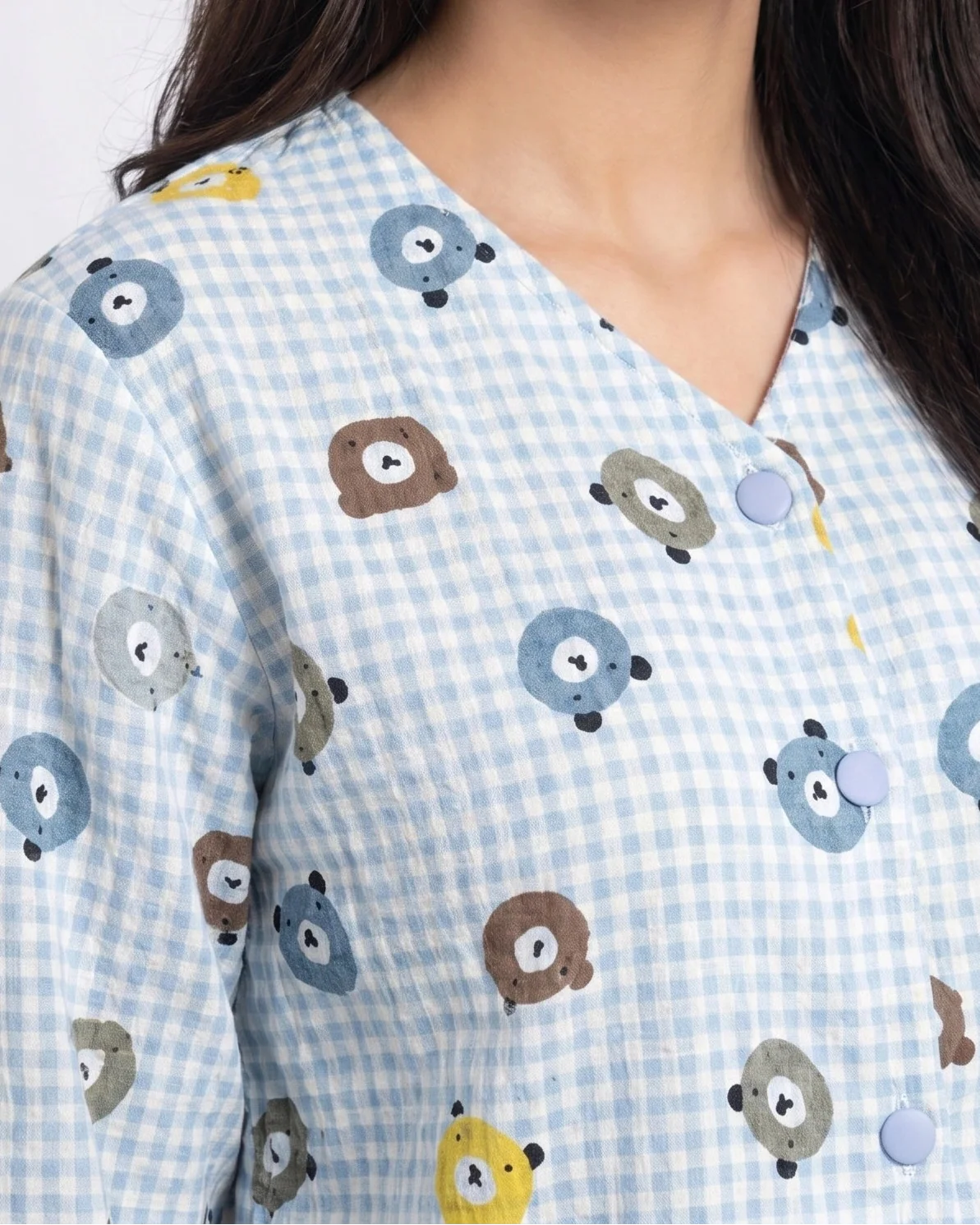 Sajiero Summer Crinkled Pajama Suit Blue Bear