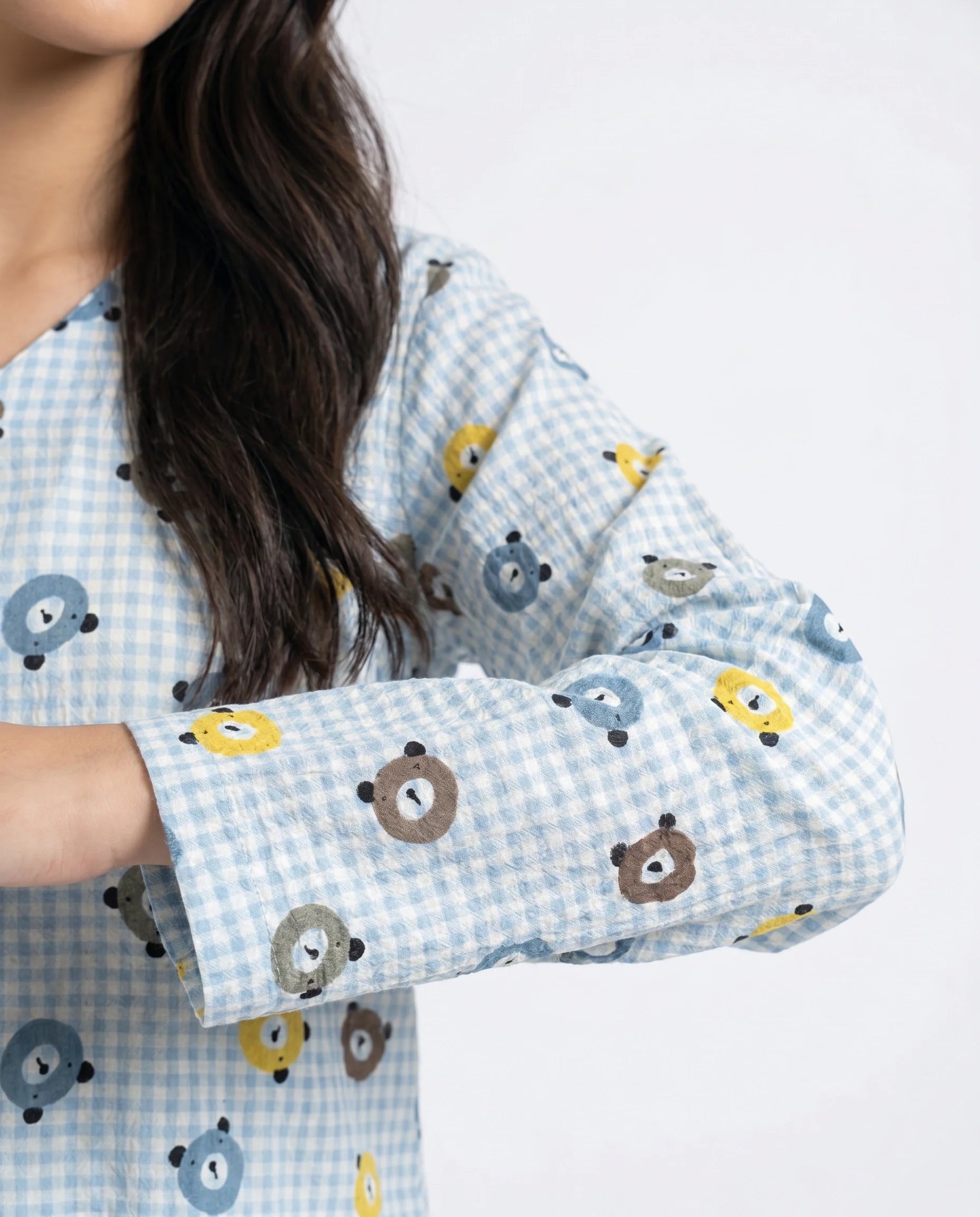 Sajiero Summer Crinkled Pajama Suit Blue Bear