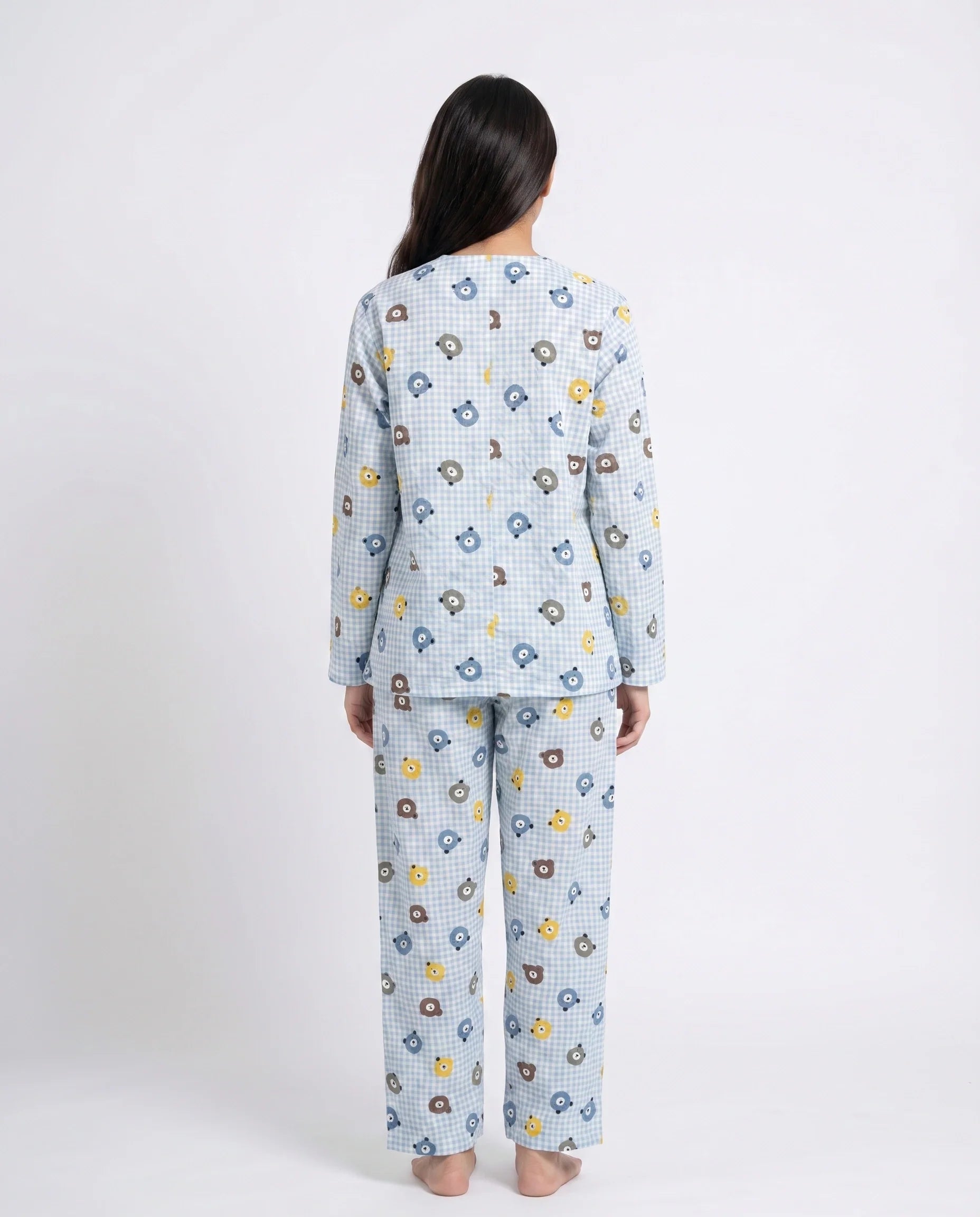Sajiero Summer Crinkled Pajama Suit Blue Bear