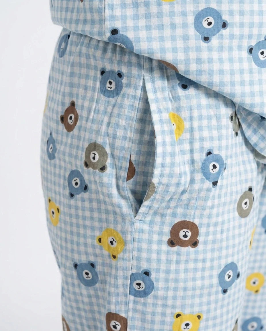 Sajiero Summer Crinkled Pajama Suit Blue Bear
