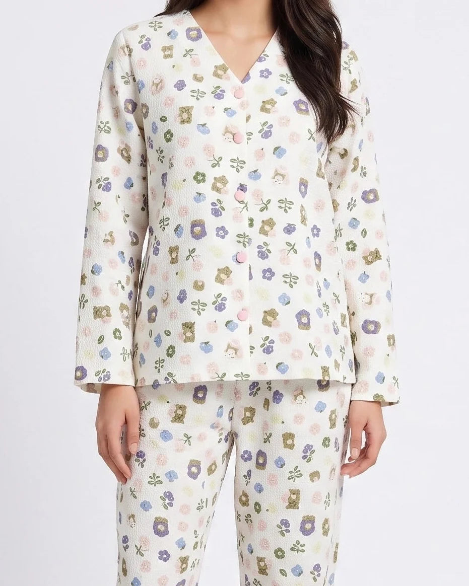 Sajiero Summer Crinkled Pajama Suit Pastel Bloom