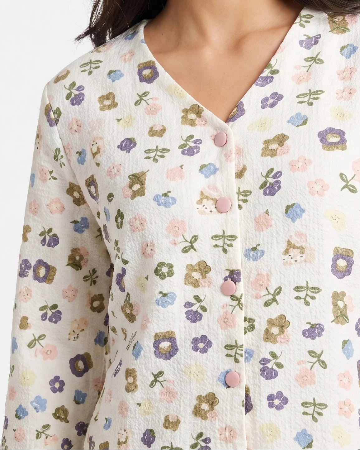 Sajiero Summer Crinkled Pajama Suit Pastel Bloom