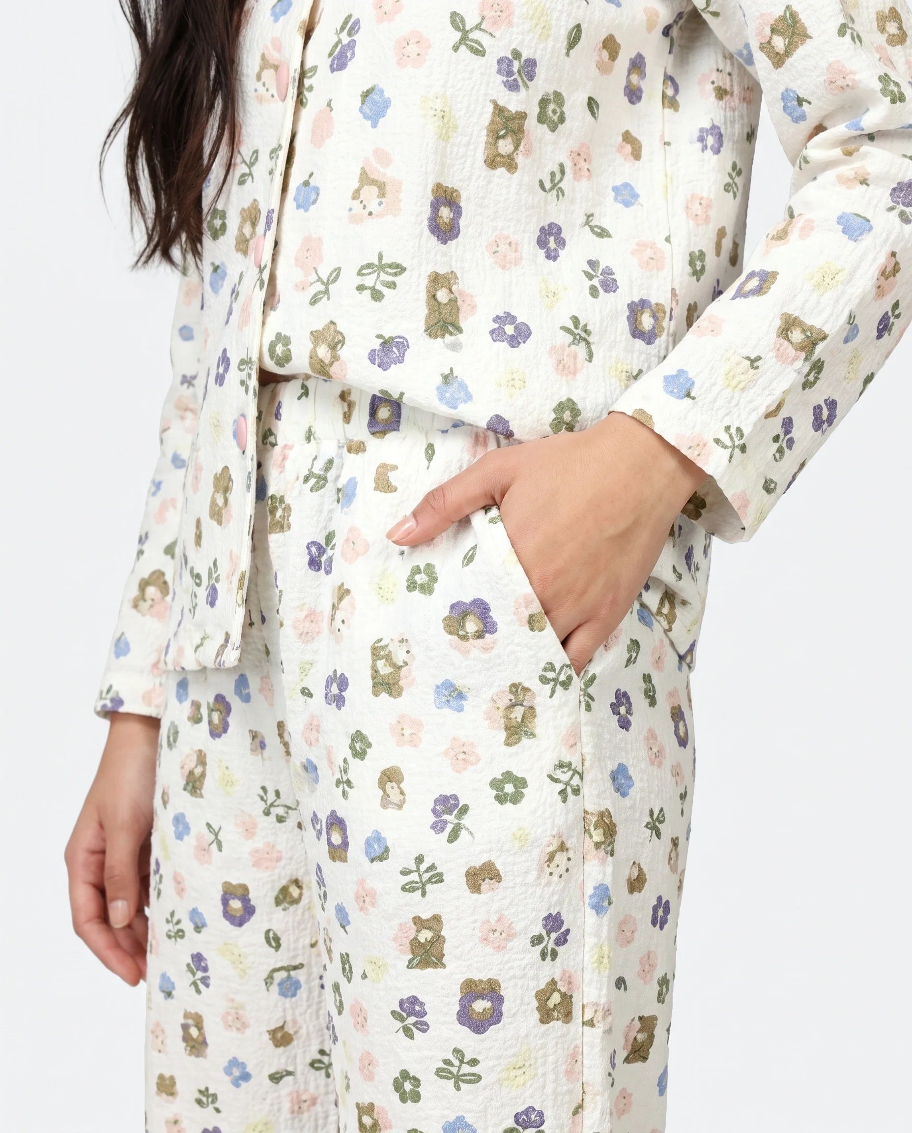 Sajiero Summer Crinkled Pajama Suit Pastel Bloom