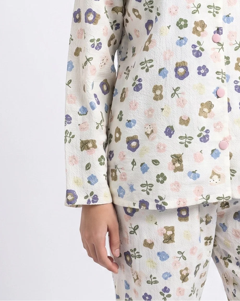 Sajiero Summer Crinkled Pajama Suit Pastel Bloom