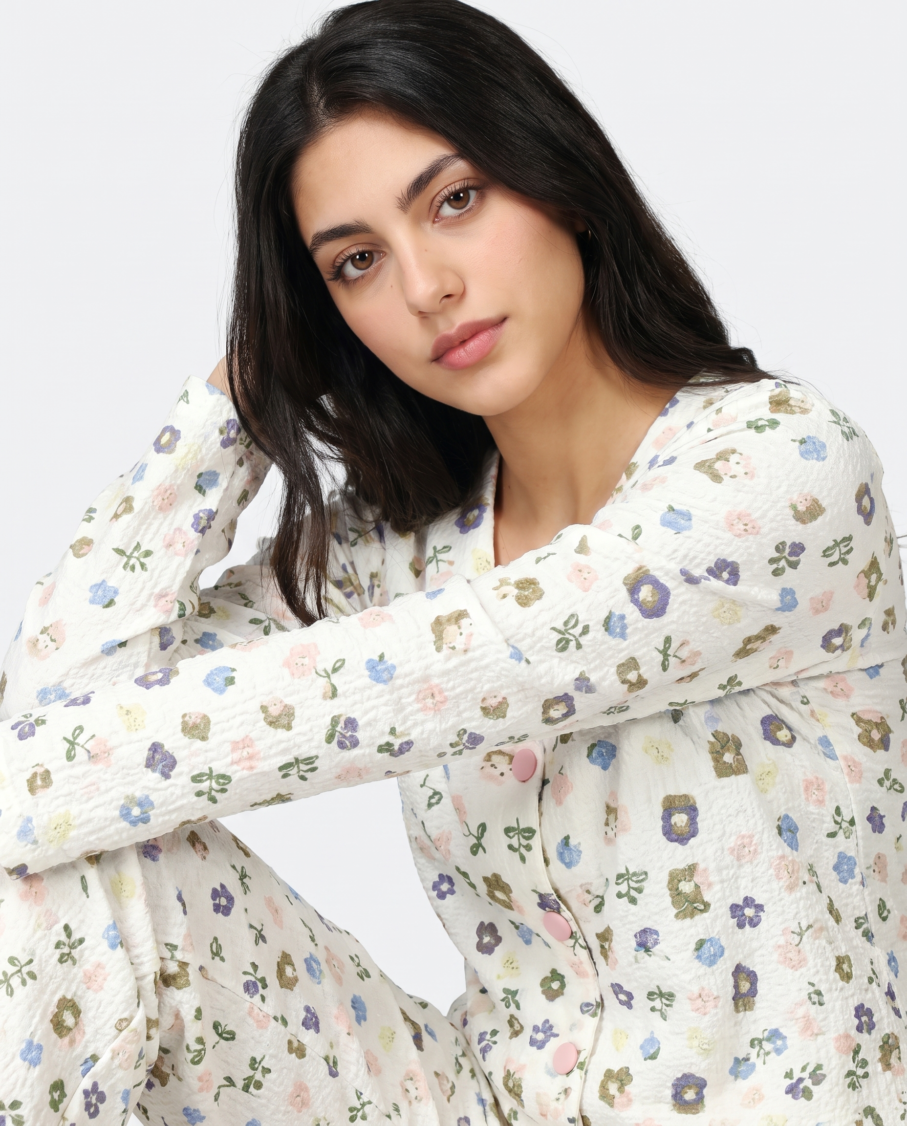 Sajiero Summer Crinkled Pajama Suit Pastel Bloom