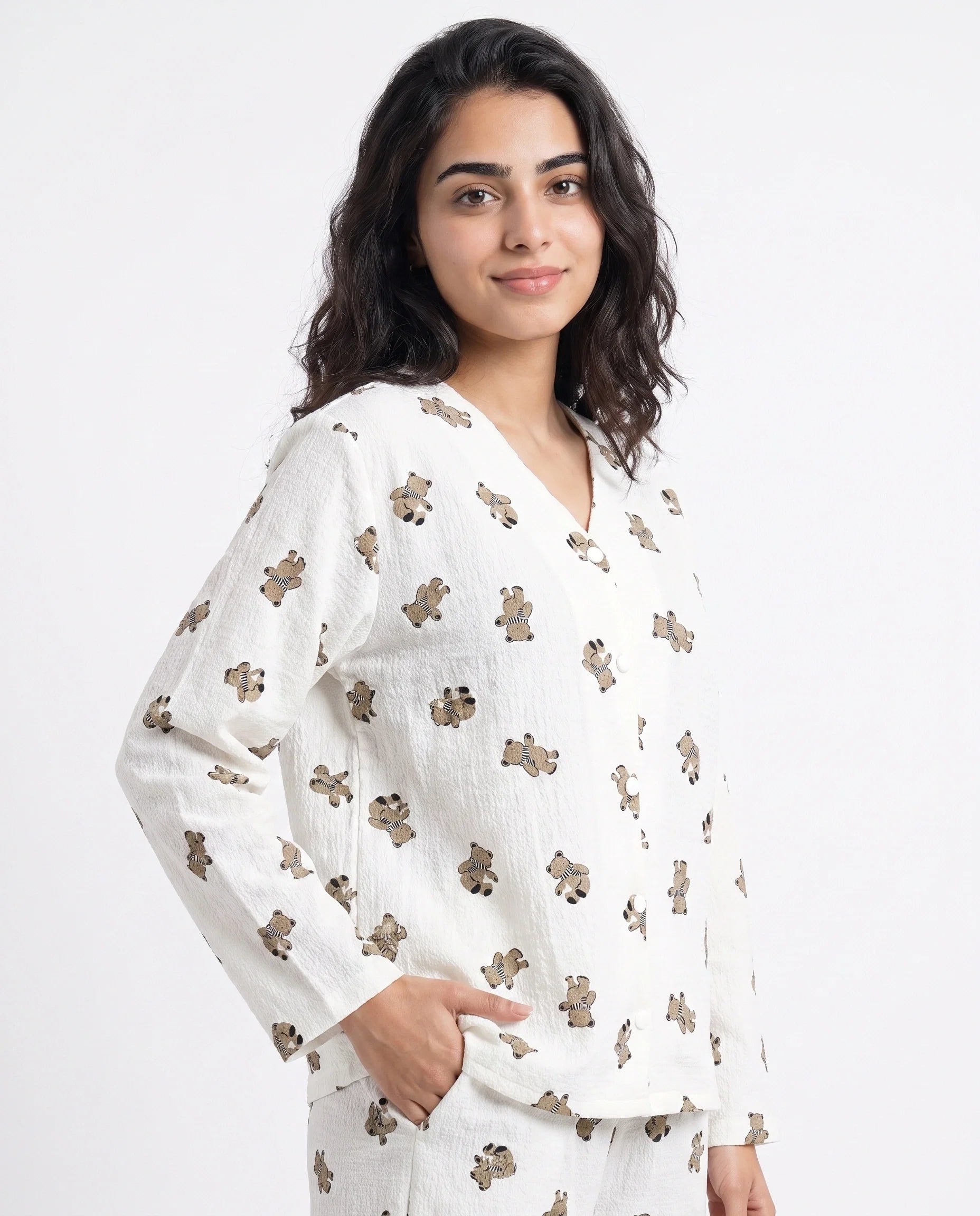 Sajiero Summer Crinkled Pajama Suit Little Teddy