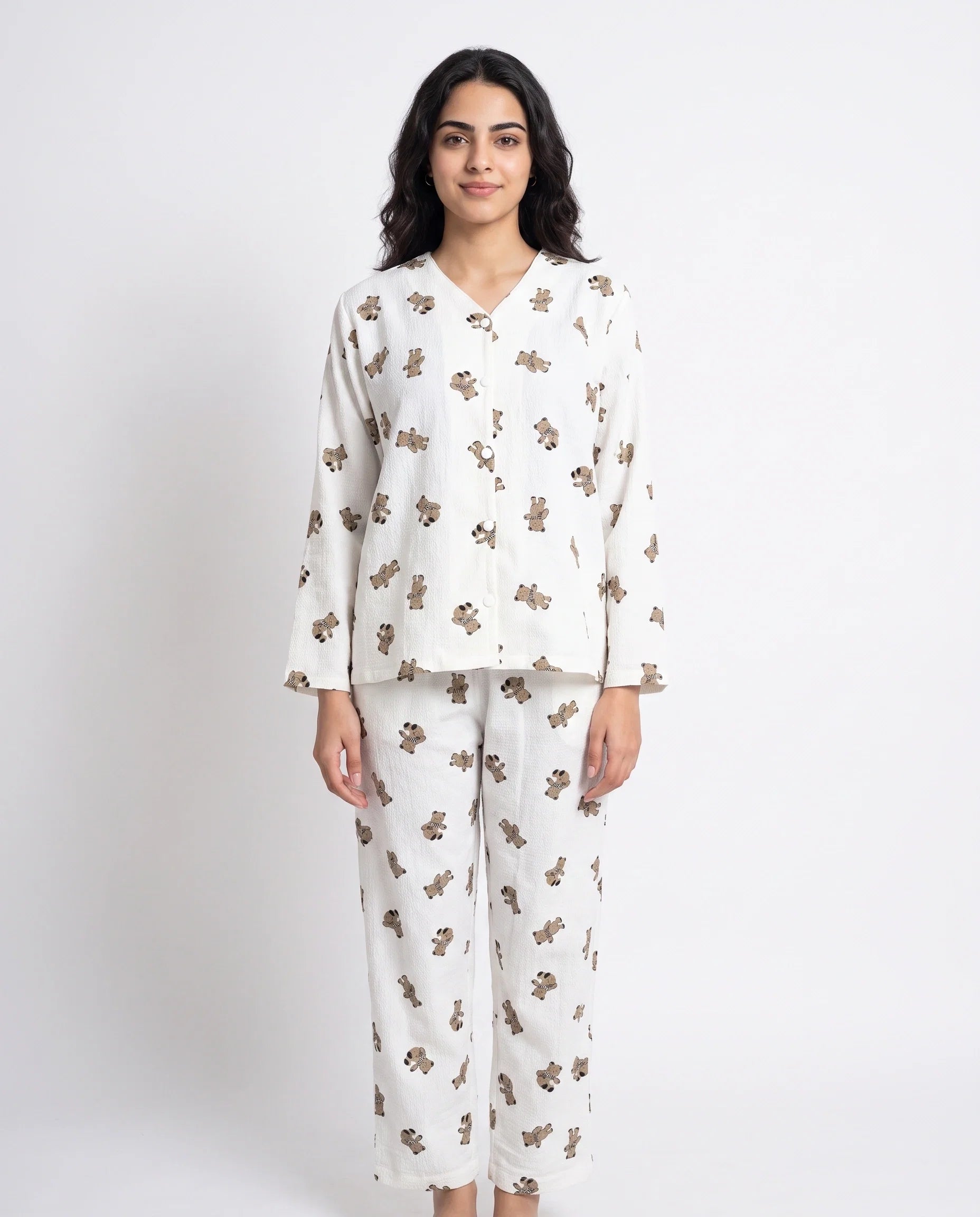 Sajiero Summer Crinkled Pajama Suit Little Teddy