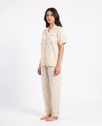 Sajiero Summer Crinkled Pajama Suit Flora Cream