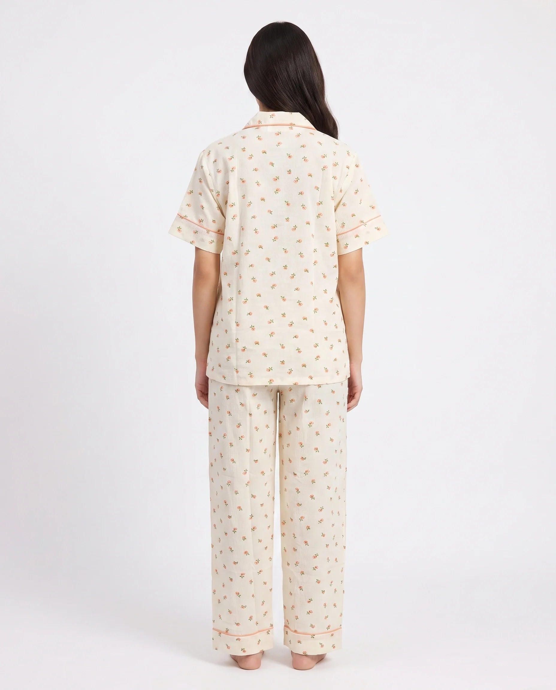 Sajiero Summer Crinkled Pajama Suit Flora Cream