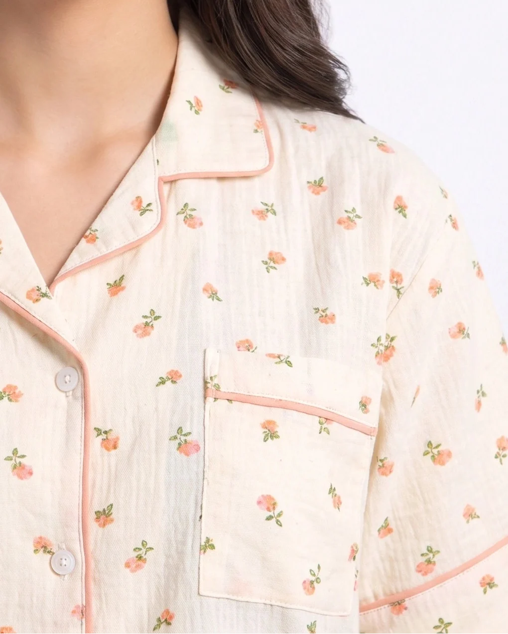 Sajiero Summer Crinkled Pajama Suit Flora Cream
