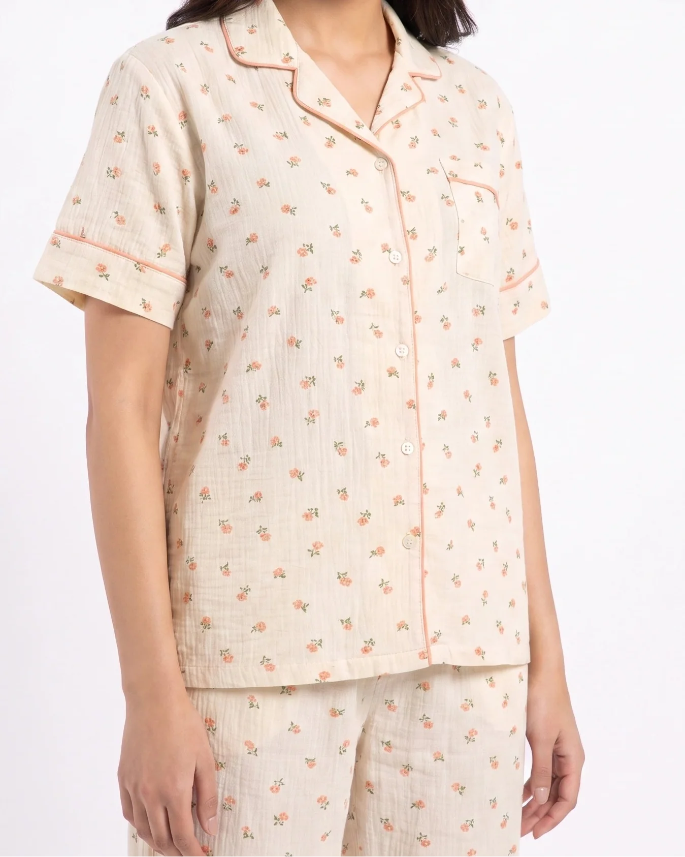 Sajiero Summer Crinkled Pajama Suit Flora Cream