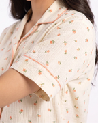Sajiero Summer Crinkled Pajama Suit Flora Cream