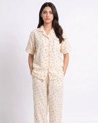 Sajiero Summer Crinkled Pajama Suit Flora Cream