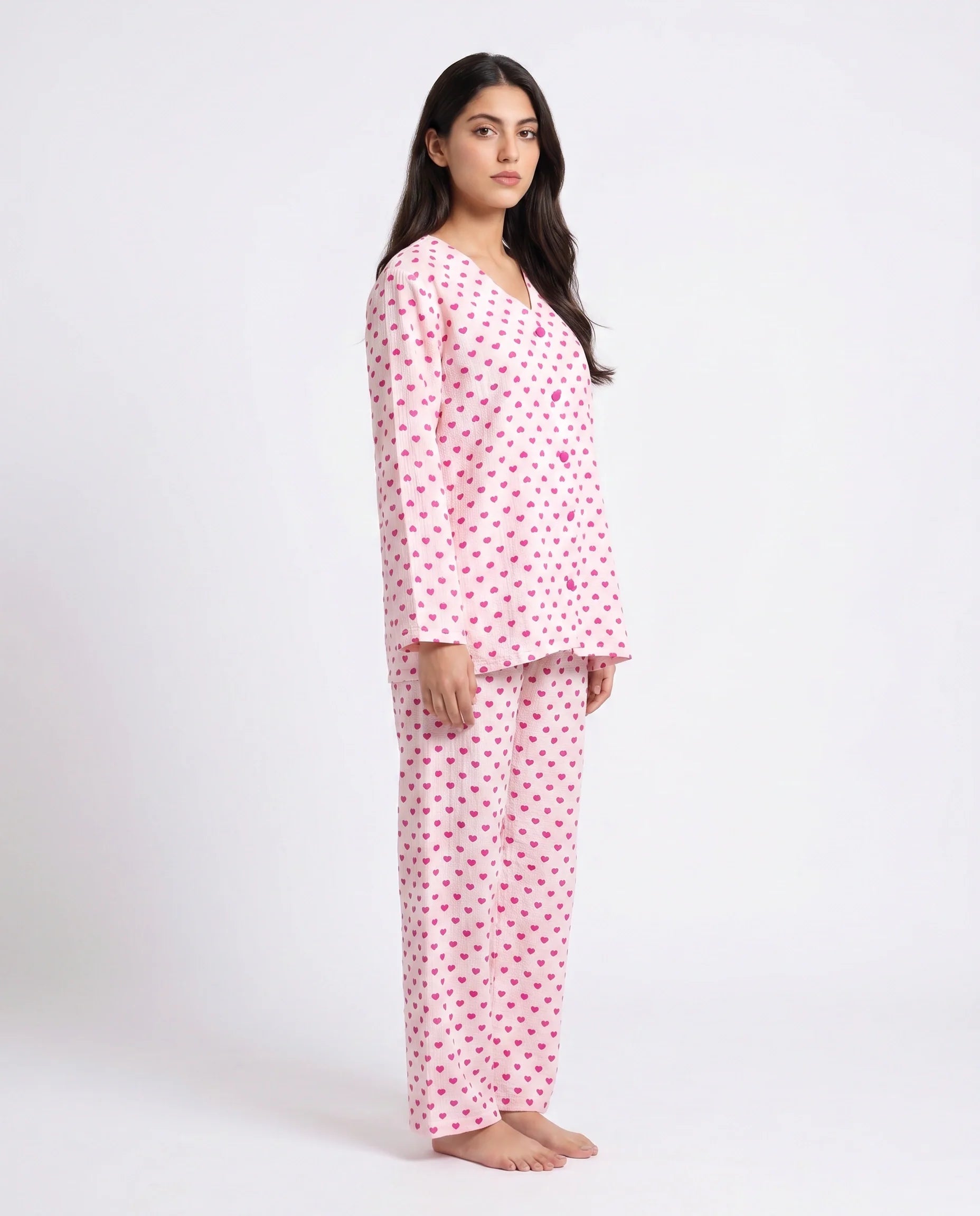 Sajiero Summer Crinkled Pajama Suit Love Checks