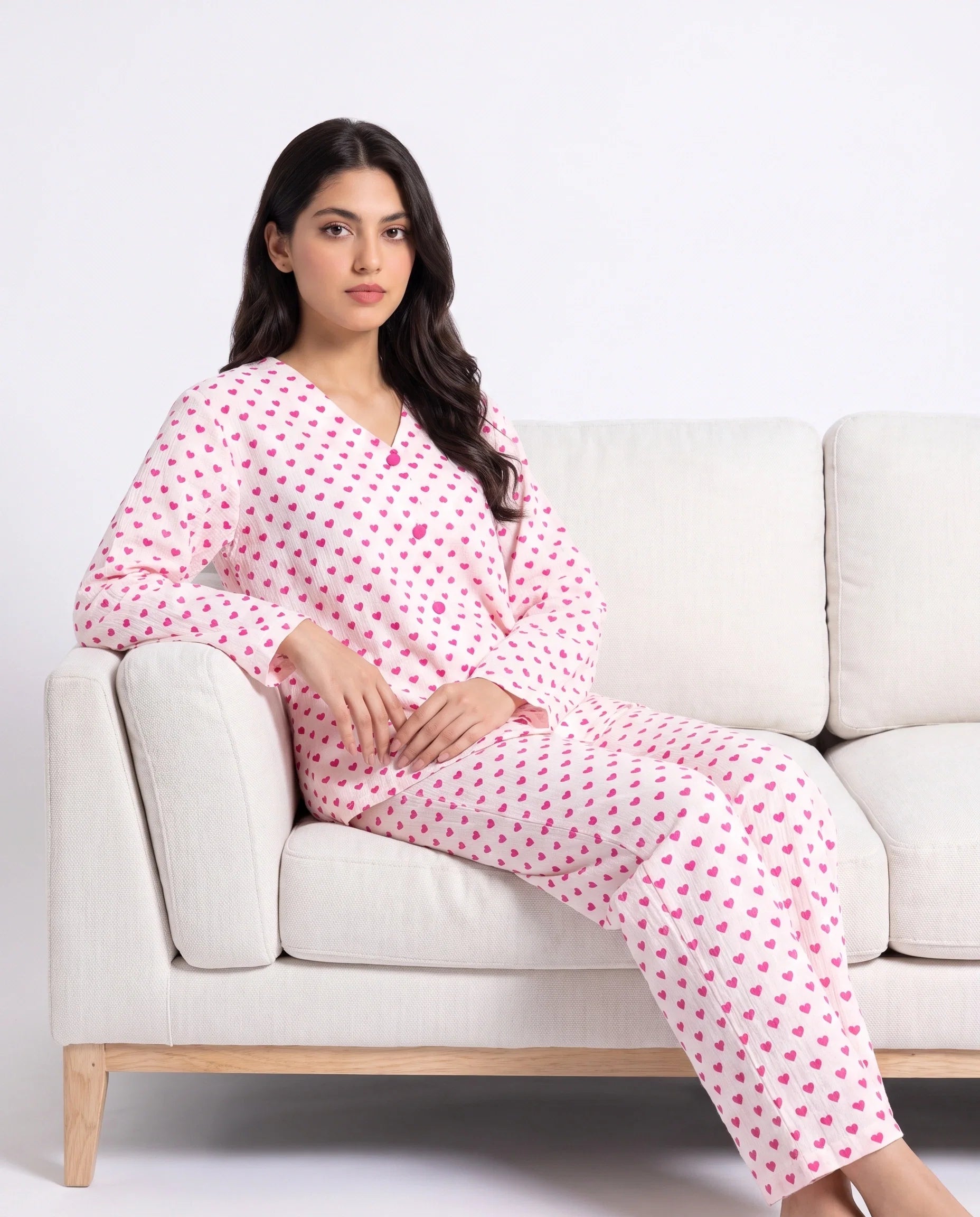 Sajiero Summer Crinkled Pajama Suit Love Checks