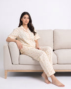 Sajiero Summer Crinkled Pajama Suit Flora Cream