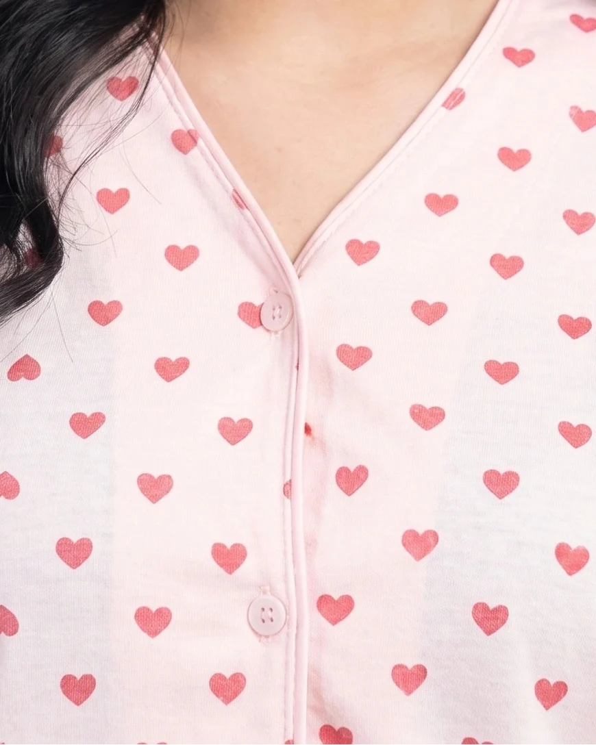Sajiero Cotton PJ Set Heart Bliss Pink