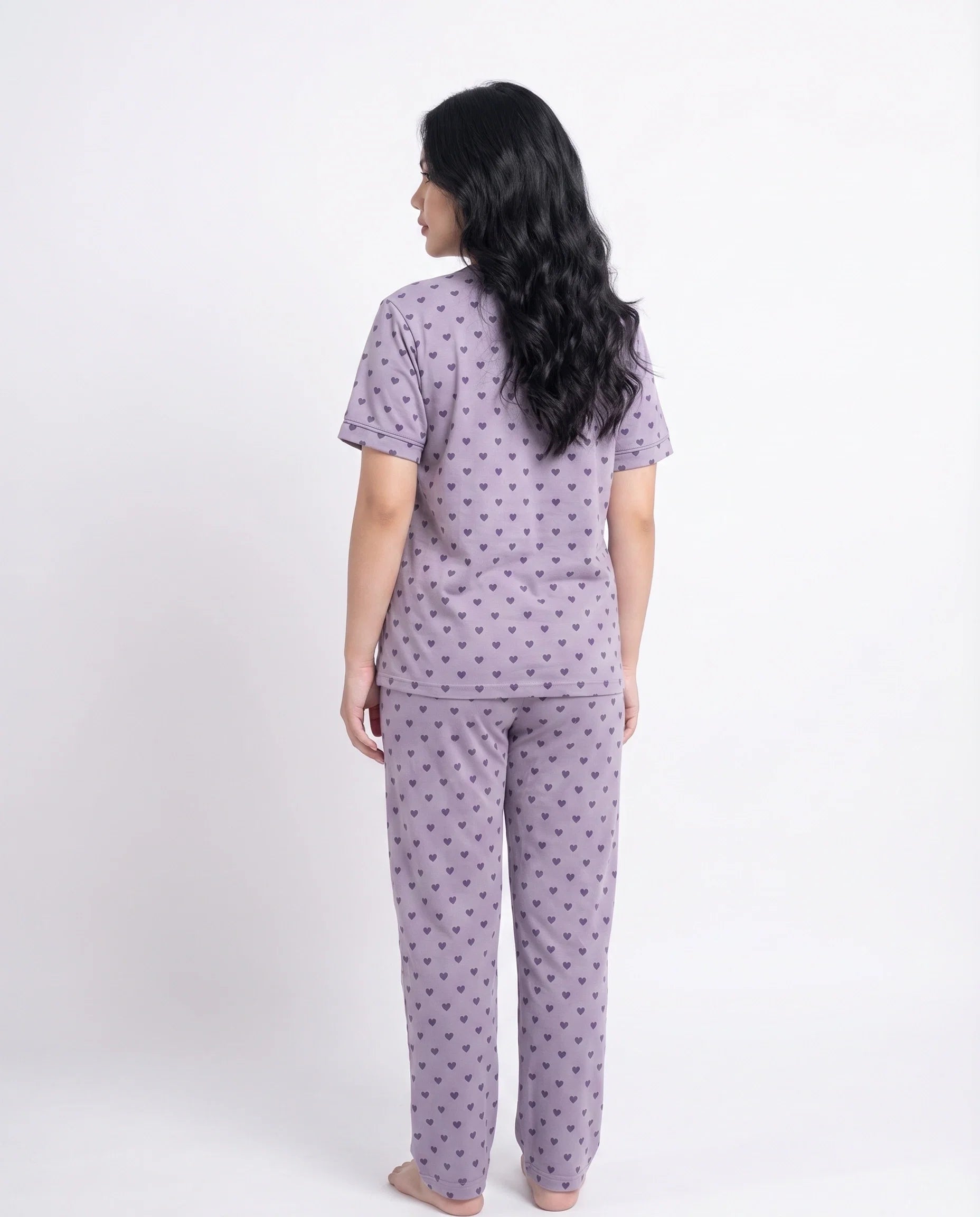 Sajiero Cotton PJ Set Heart Bliss Purple