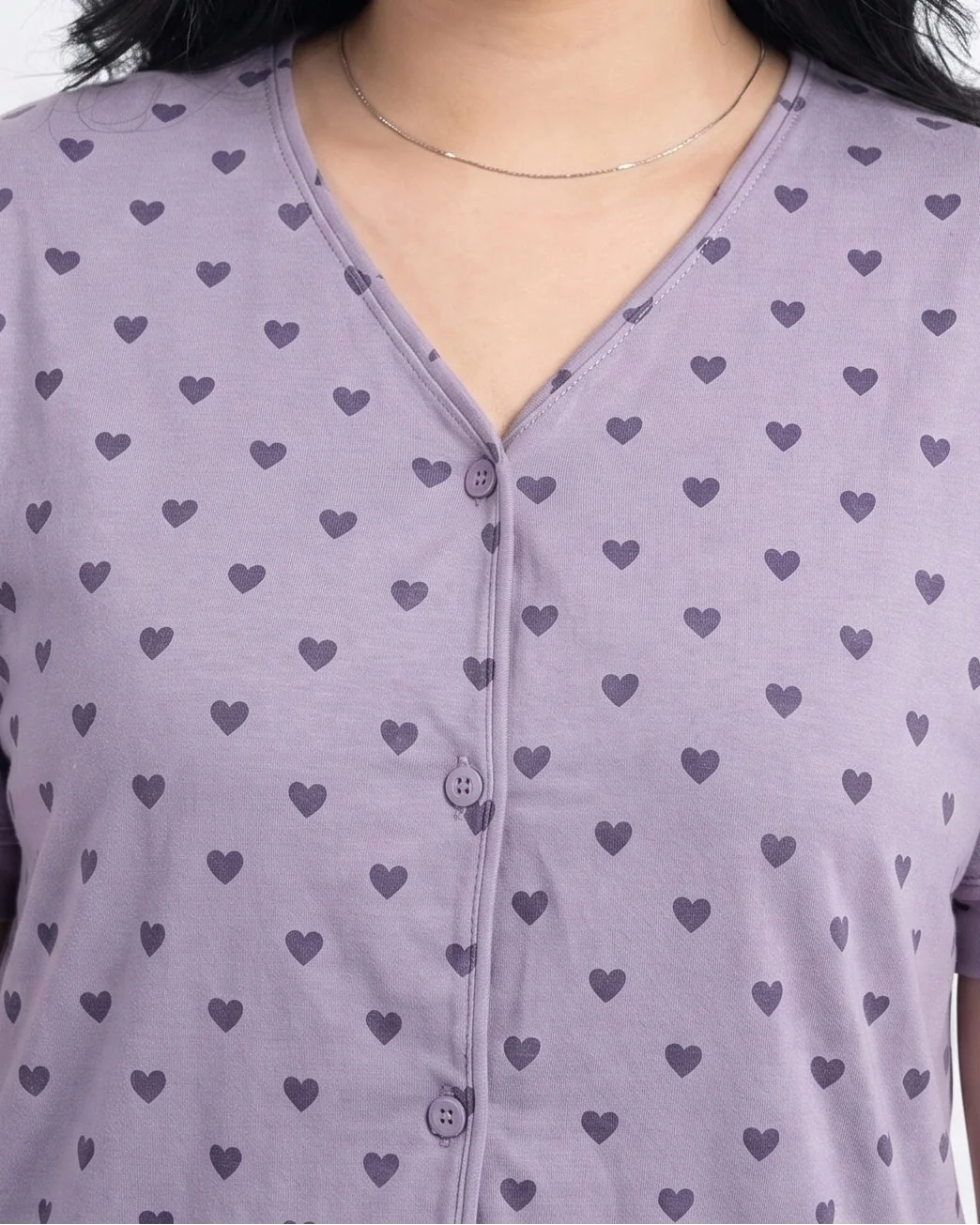 Sajiero Cotton PJ Set Heart Bliss Purple