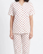 Sajiero Cotton PJ Set Heart Bliss White