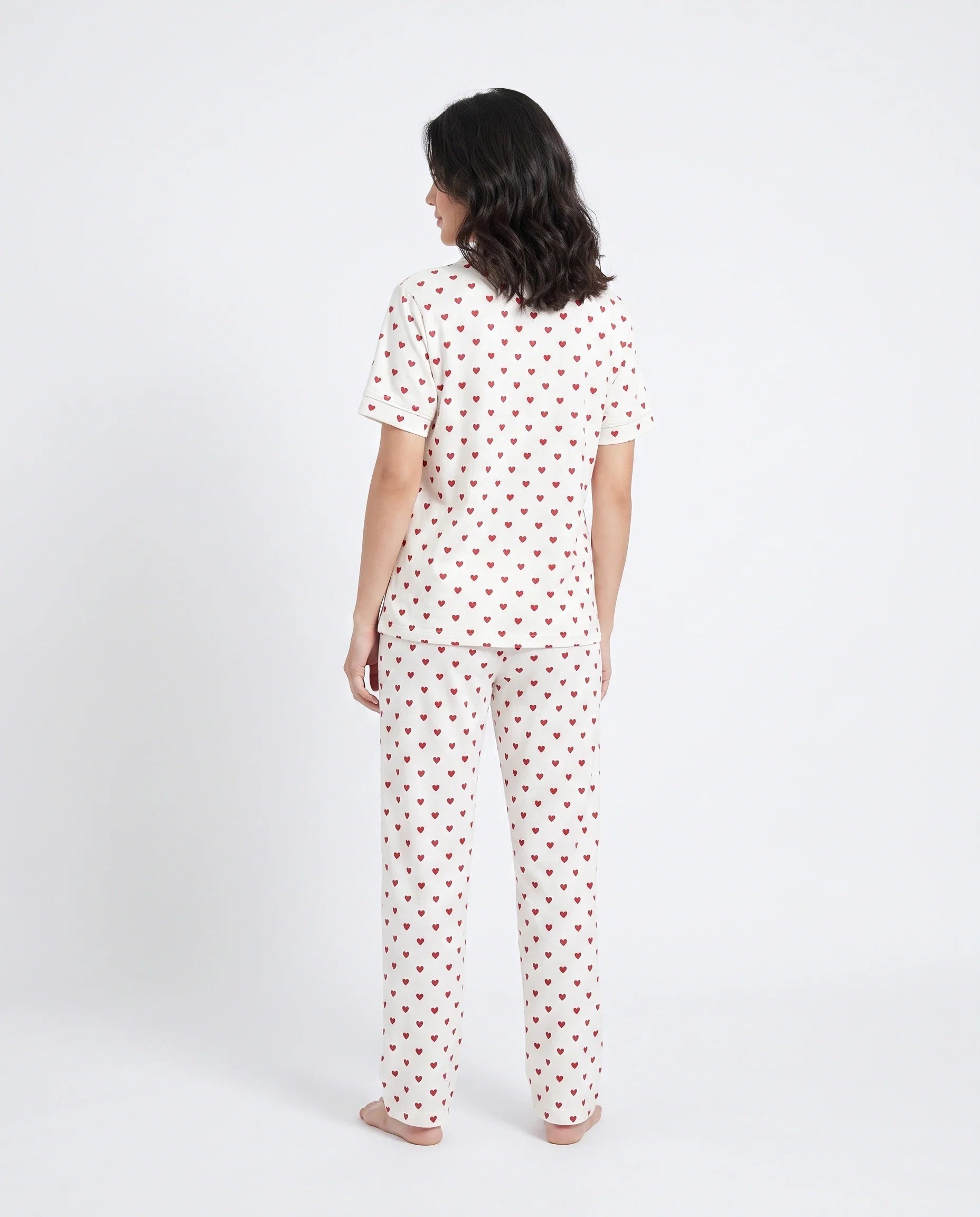 Sajiero Cotton PJ Set Heart Bliss White
