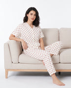 Sajiero Cotton PJ Set Heart Bliss White