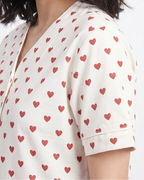 Sajiero Cotton PJ Set Heart Bliss White