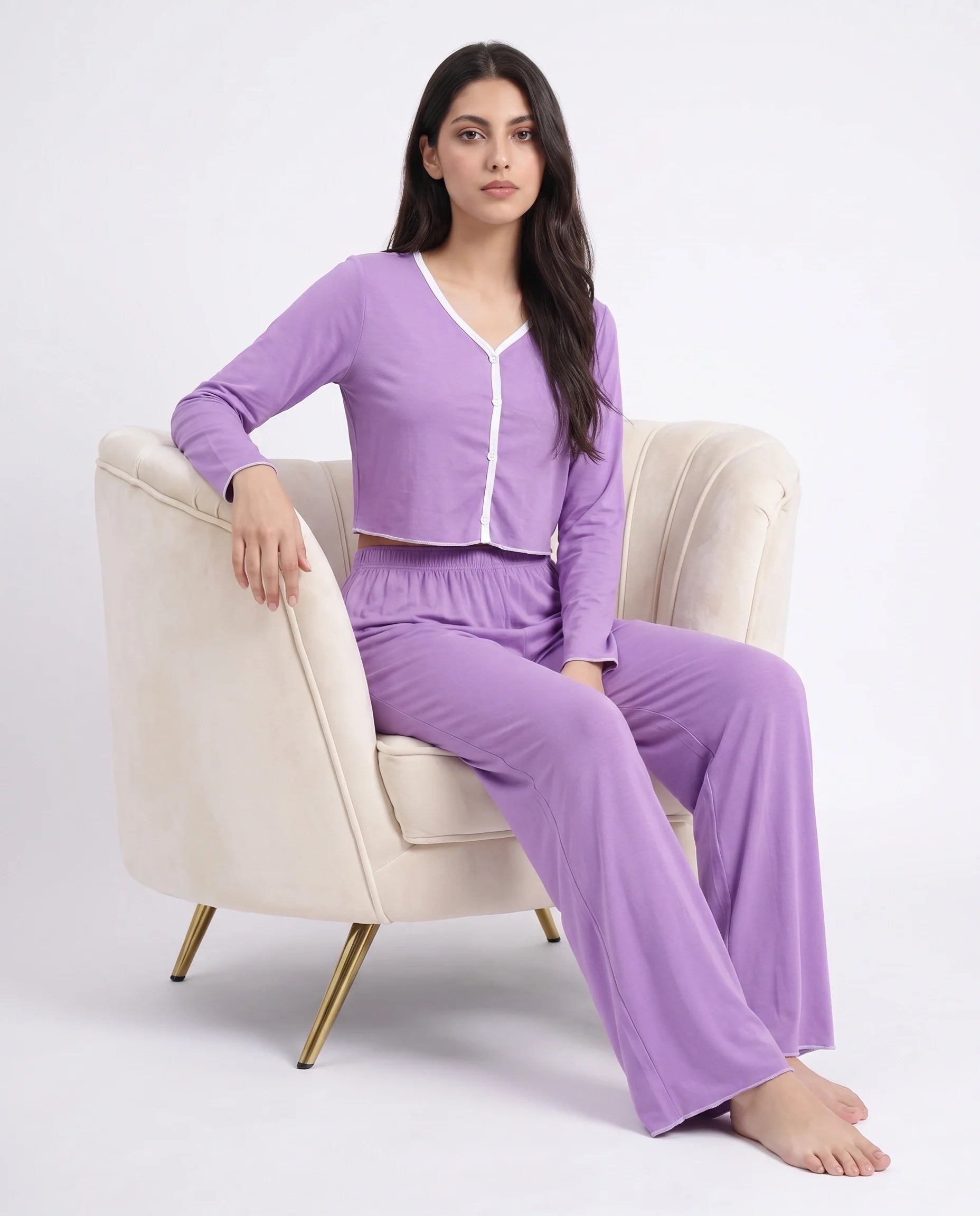Sajiero Cotton PJ Set Velour Purple