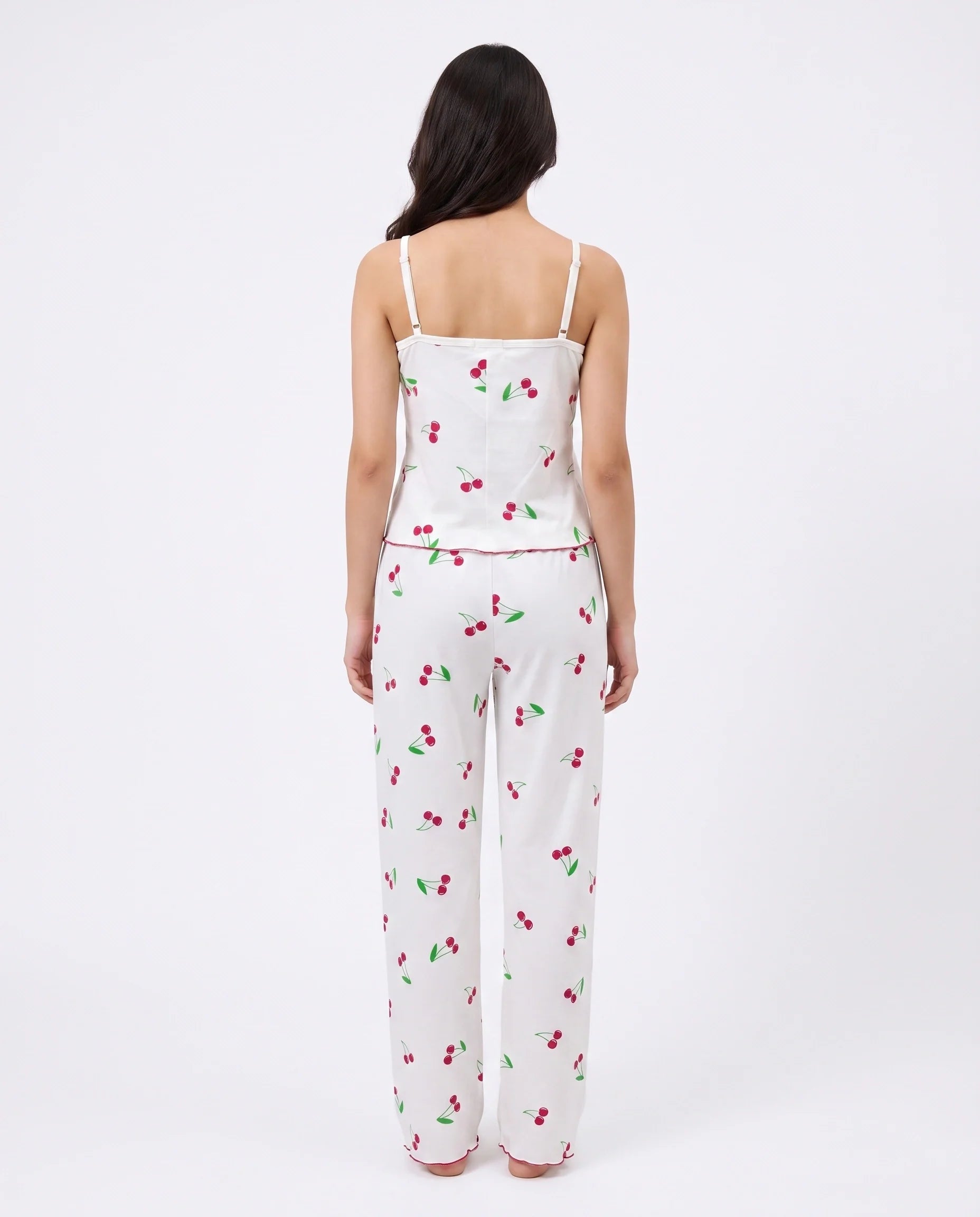 Sajiero Cotton Sleeveless PJ Set Cherry Bliss White