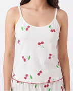 Sajiero Cotton Sleeveless PJ Set Cherry Bliss White