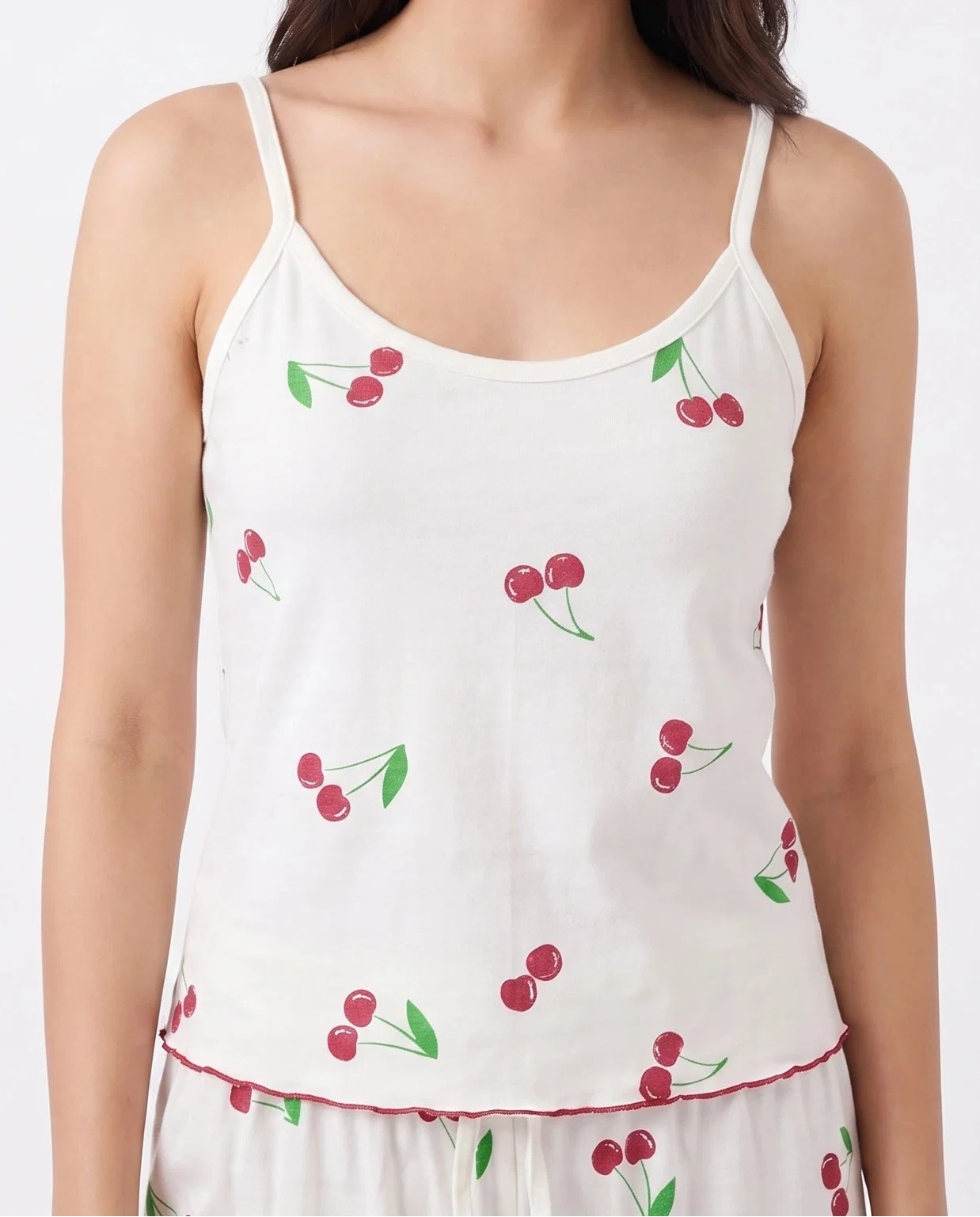 Sajiero Cotton Sleeveless PJ Set Cherry Bliss White