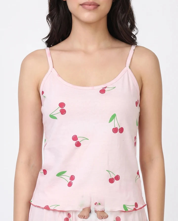 Sajiero Cotton Sleeveless PJ Set Cherry Bliss Pink