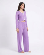 Sajiero Cotton PJ Set Velour Purple