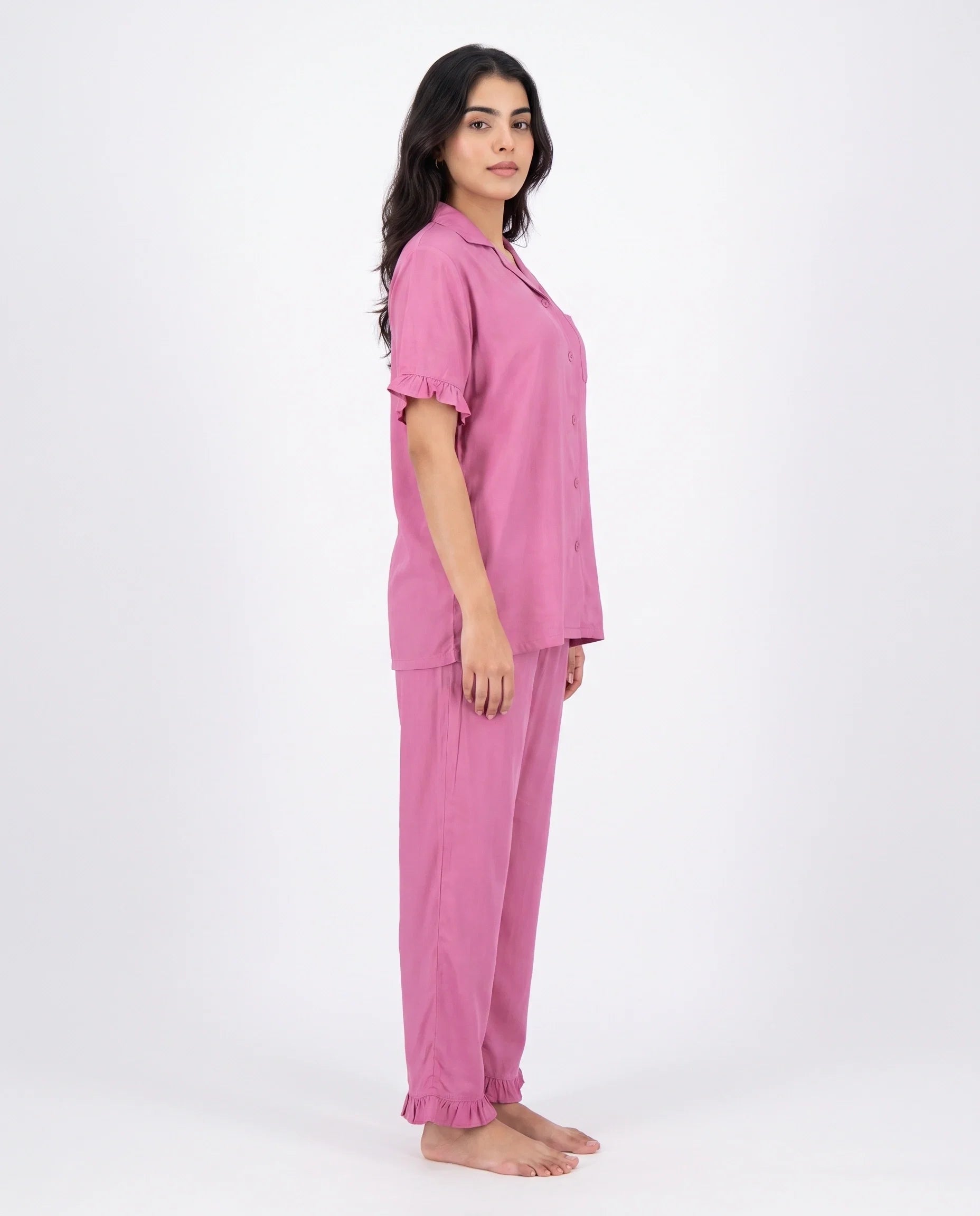 Sajiero Half Sleeves PJ Set Linen Comfort Pink